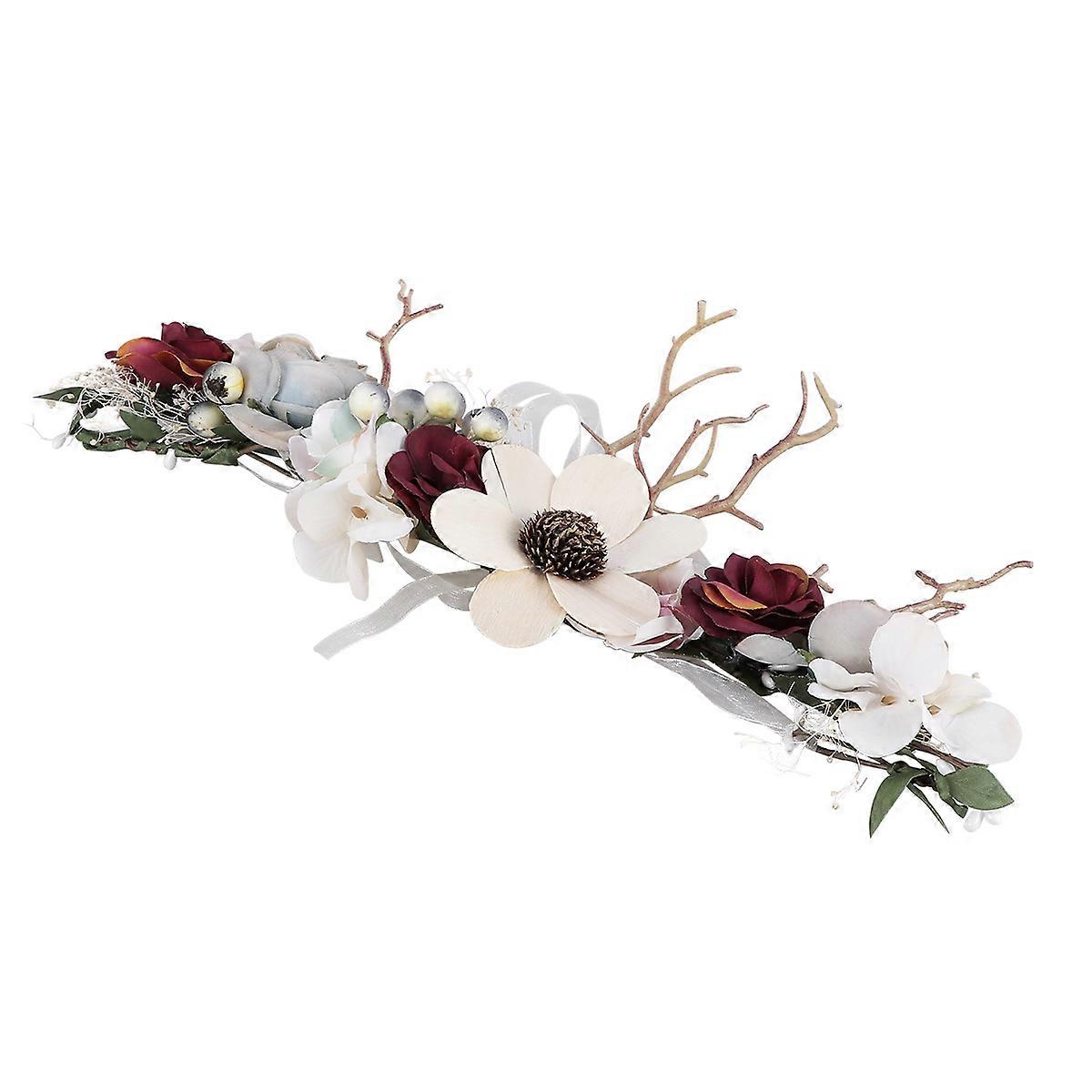 Headband With Flowers Antler Shape Cloth Wreath For Women Girls Easy To Wear Elegant Design 35*20cm Hair Decoration 1Pack