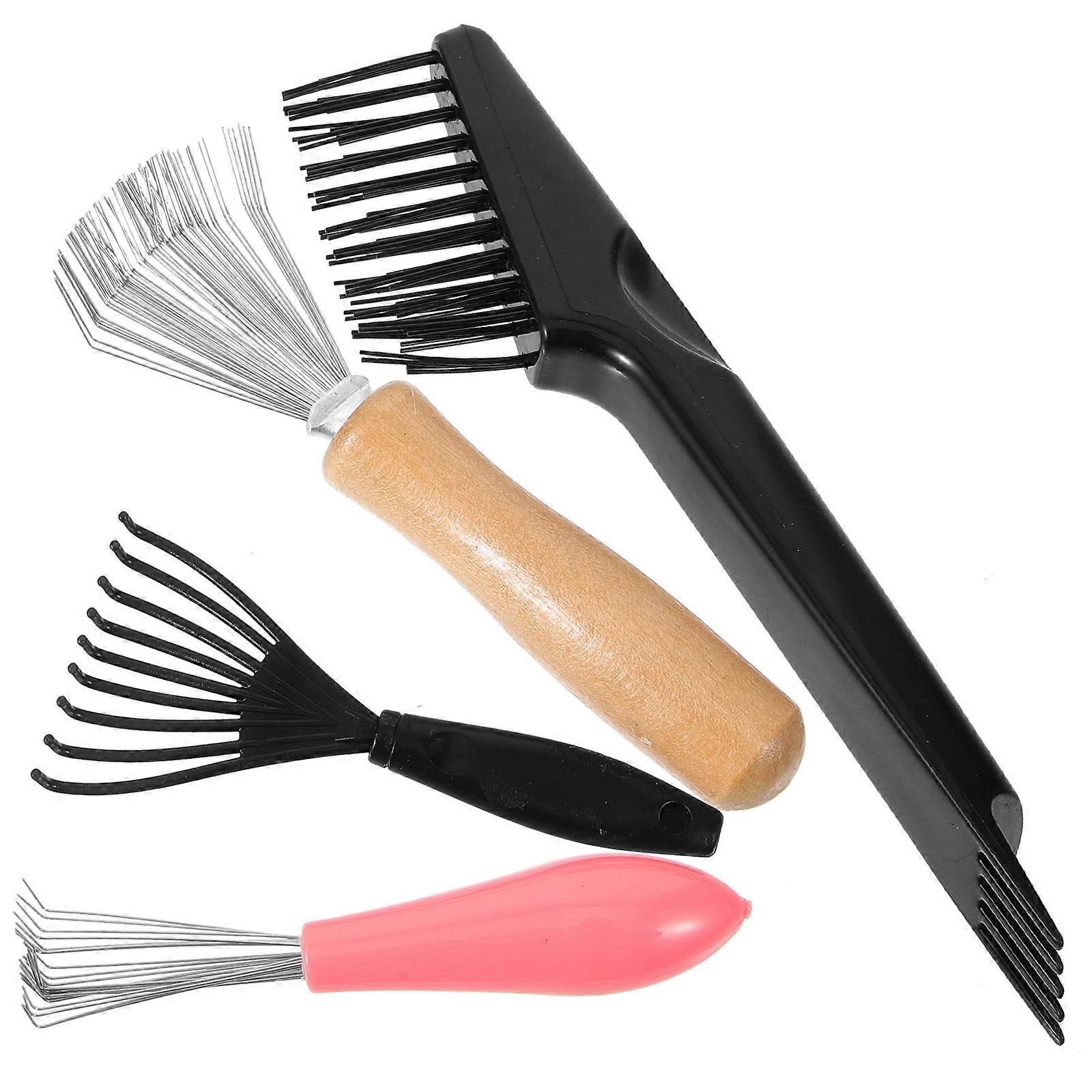 Portable 4 Piece Hairbrush Cleaning Tool Set for Residue Removal, Reusable Design Suitable for Various Combs, Travel and Care Essential