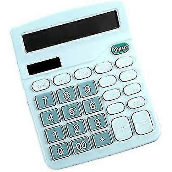 Solar powered desktop calculator, 12-digit display, blue.