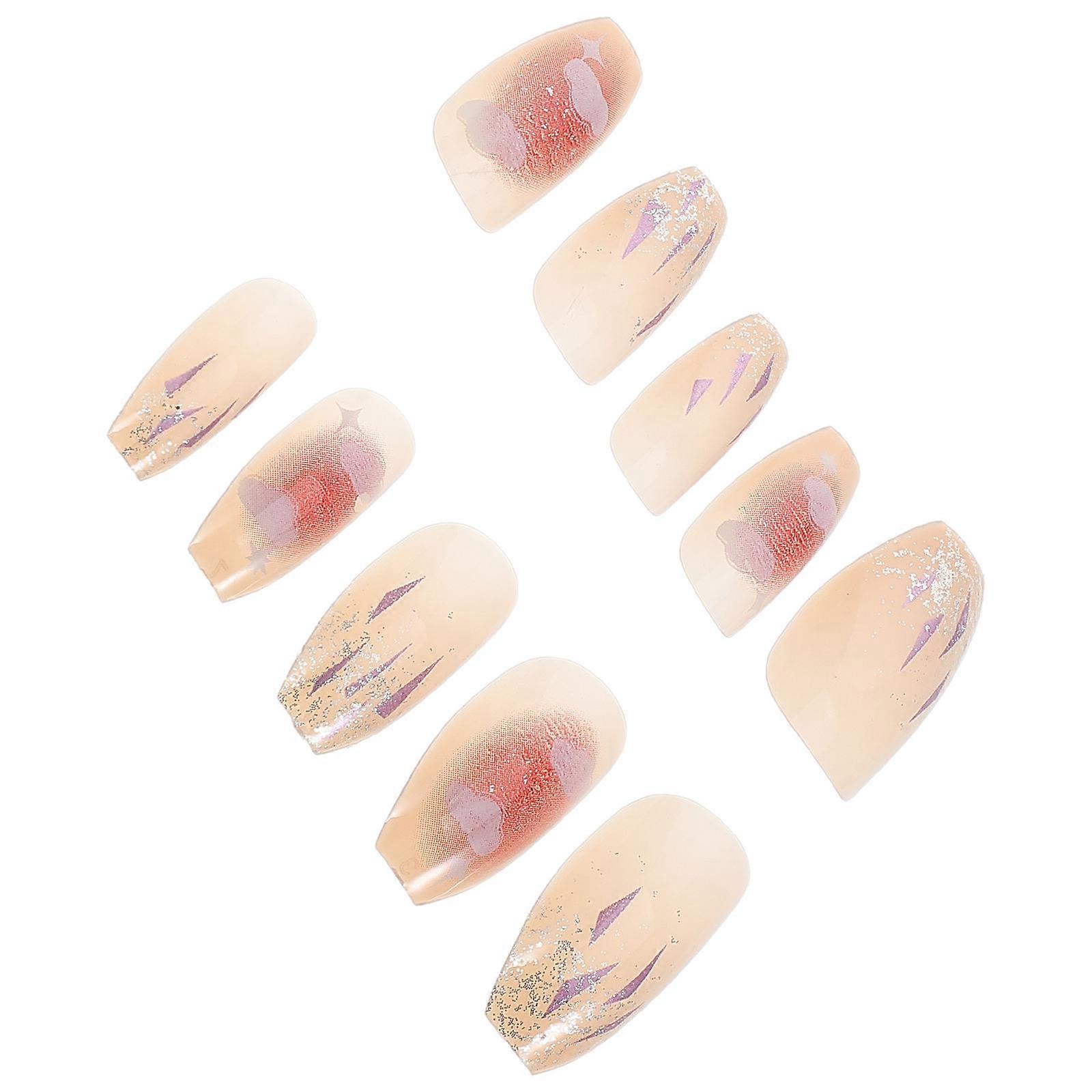 Ice Transparent Shine Flower Stick on Nails for Nail Decor 24Pcs Assorted Color PVC