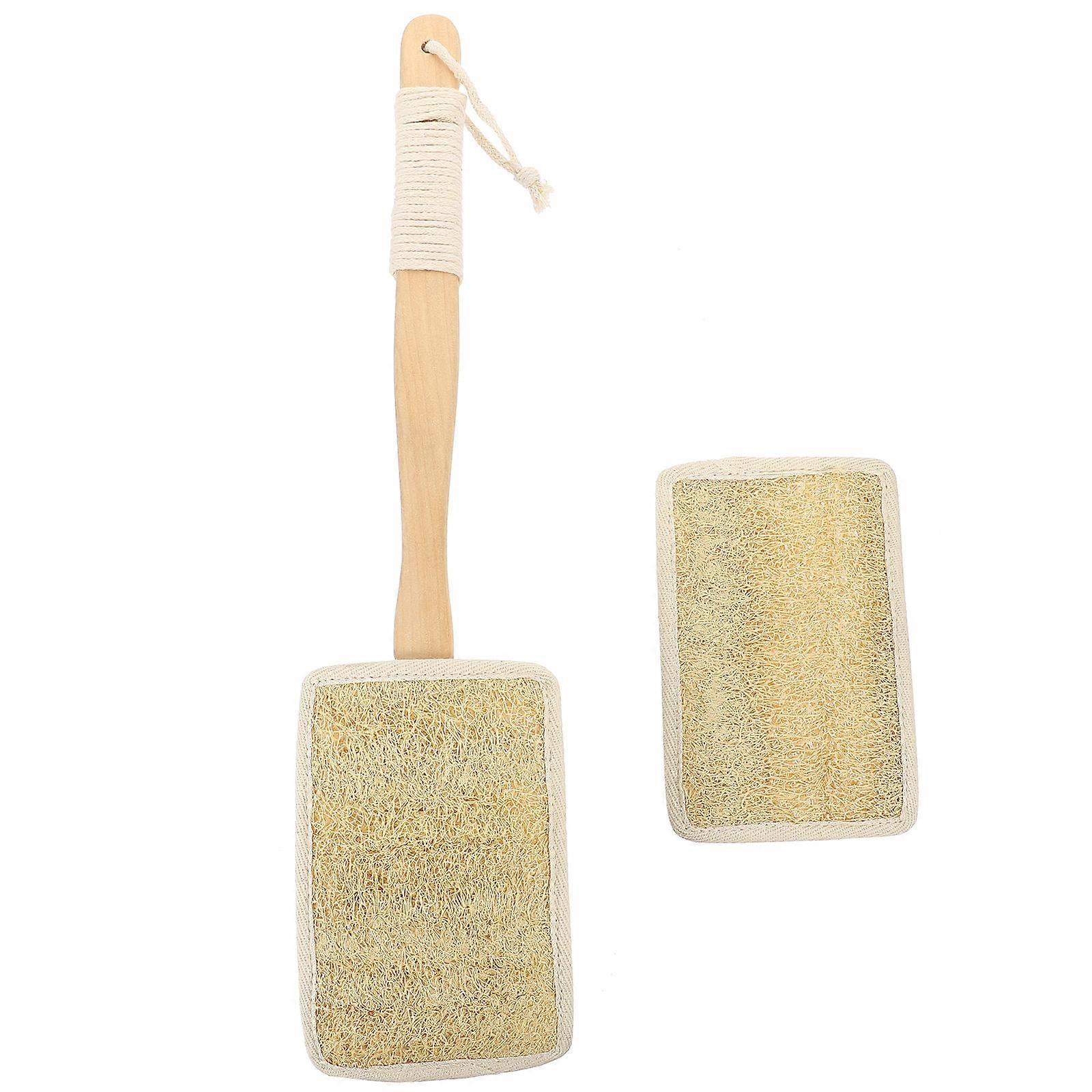 Back Scrubber Brush with Long Handle for Shower Made of Loofah Sponge Bristle and Wood Assorted Color