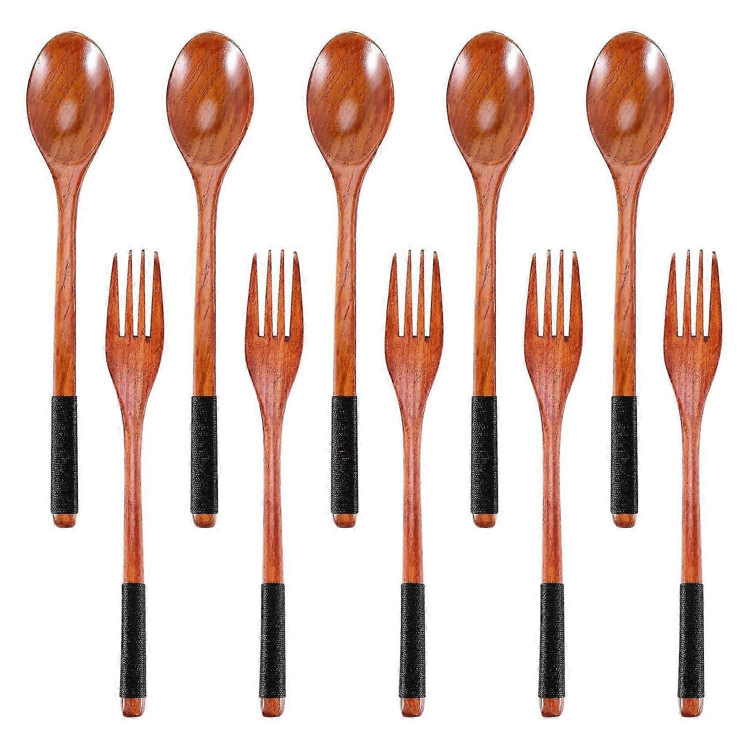 Wooden Spoons forks Set Japanese Style Wooden Utensils Set for Eating Wood Flatware Set Reusable (B
