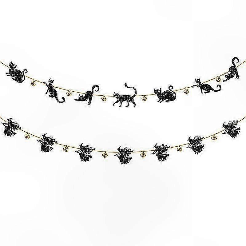 Felt Black Cat Ornaments with Jingle Bell - 3D Hanging Decor for Halloween (Set of 2)