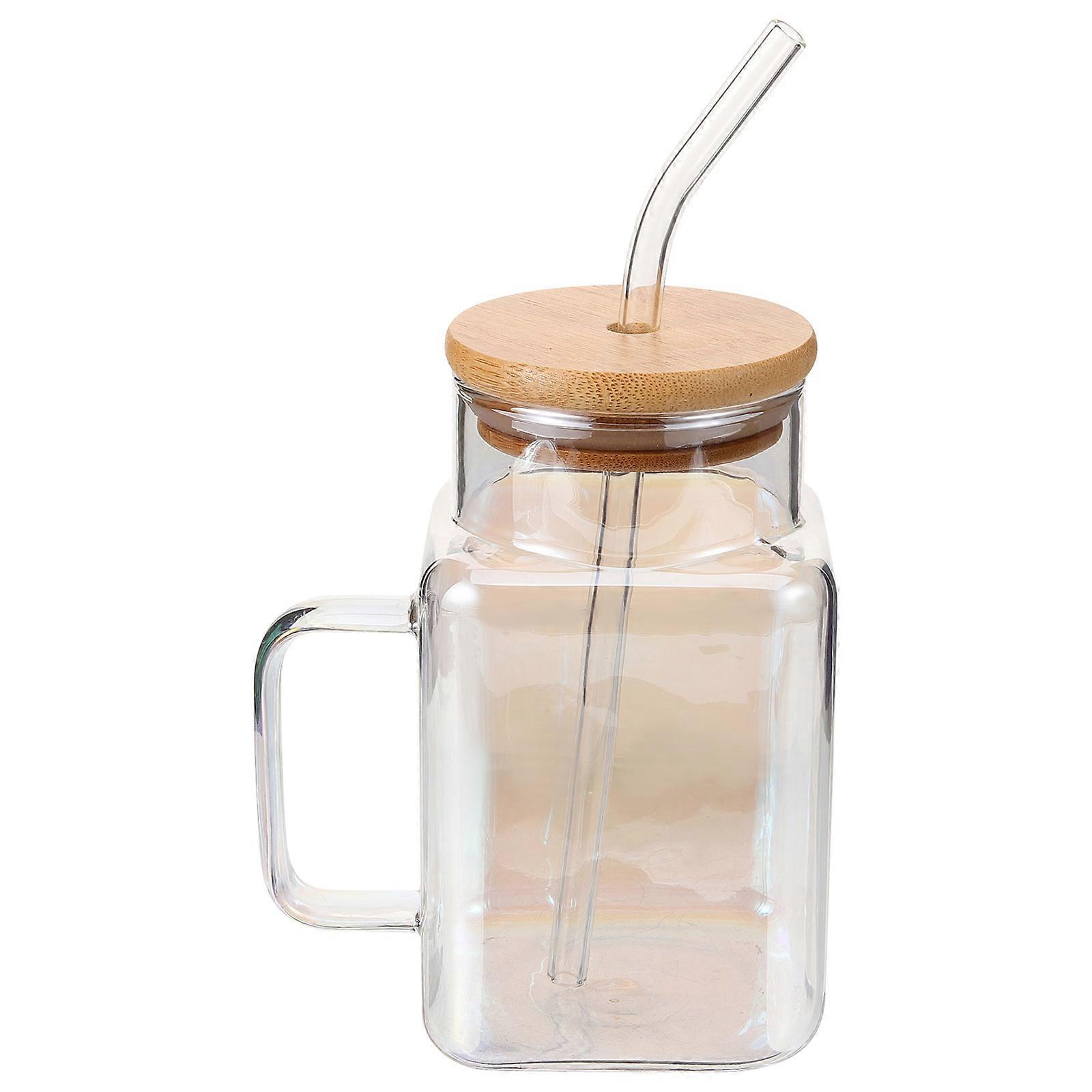 Clear Glass Coffee Cups with Straw and Handle for Home Use Transparent Glass Material 12 oz