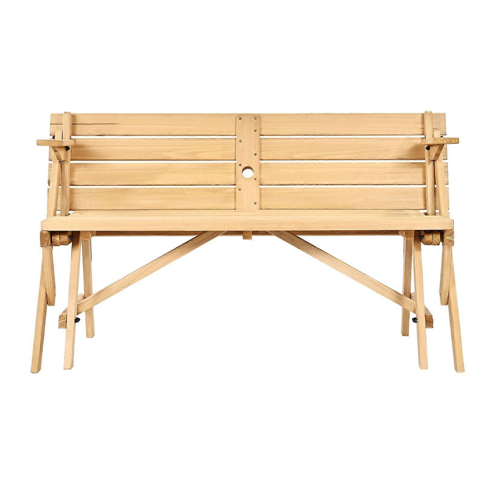 2-in-1TransformingInterchangeablePicnicTable,OutdoorWoodenTableandBenchSet,PortableFoldableBench, Brown