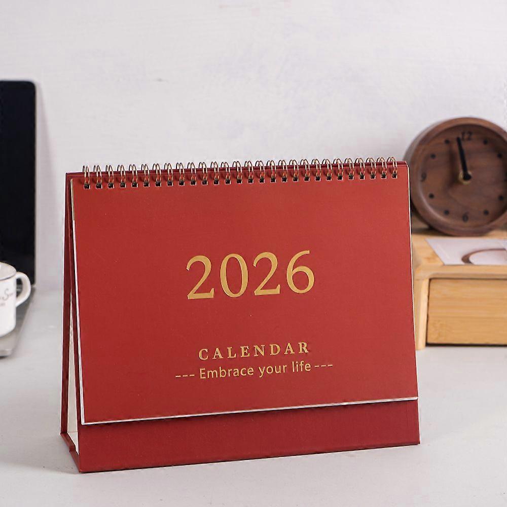 Monthly Planner: Desktop Calendar Standing Flip Desk Calendar Stand Up Twin-wire Binding Daily Schedule Planner for Office Home School Dark Red