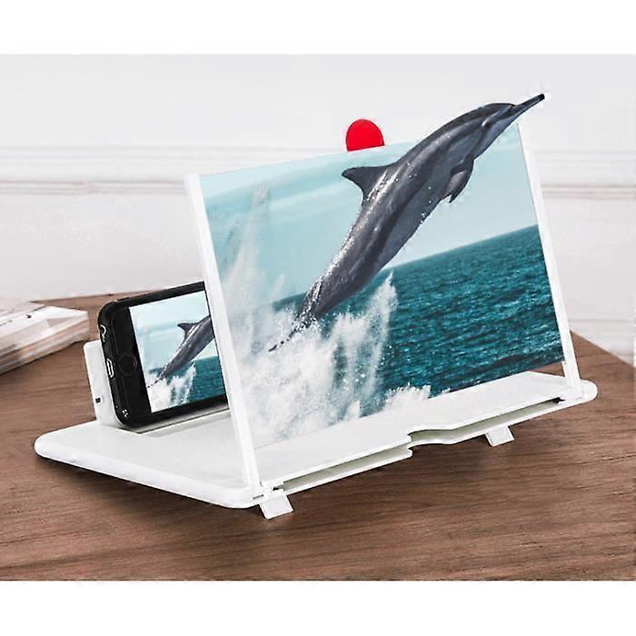Smartphone Screen Magnifier, 3D Screen Magnifier, Foldable Stand Holder, 12 Inch HD Large Screen (White)
