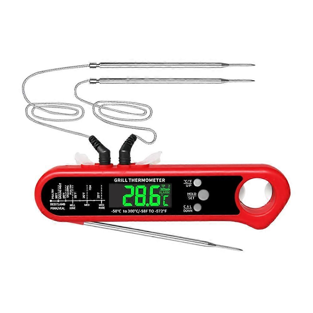 Digital Meat for Cooking Battery Powered Dual Probes 23s Instant Read Meat with Alarm and Digital Display Cooking for Oven BBQ Kitchen or Red