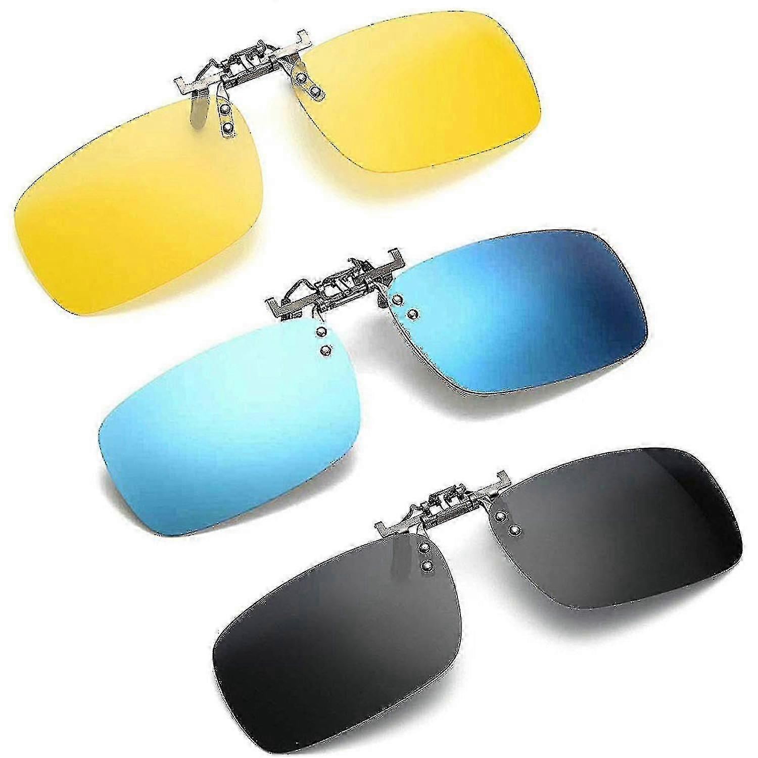3-Pack Clip On Flip Up Polarized Sunglasses UV400 Protection Reduce Glare For Eyeglasses Wearers