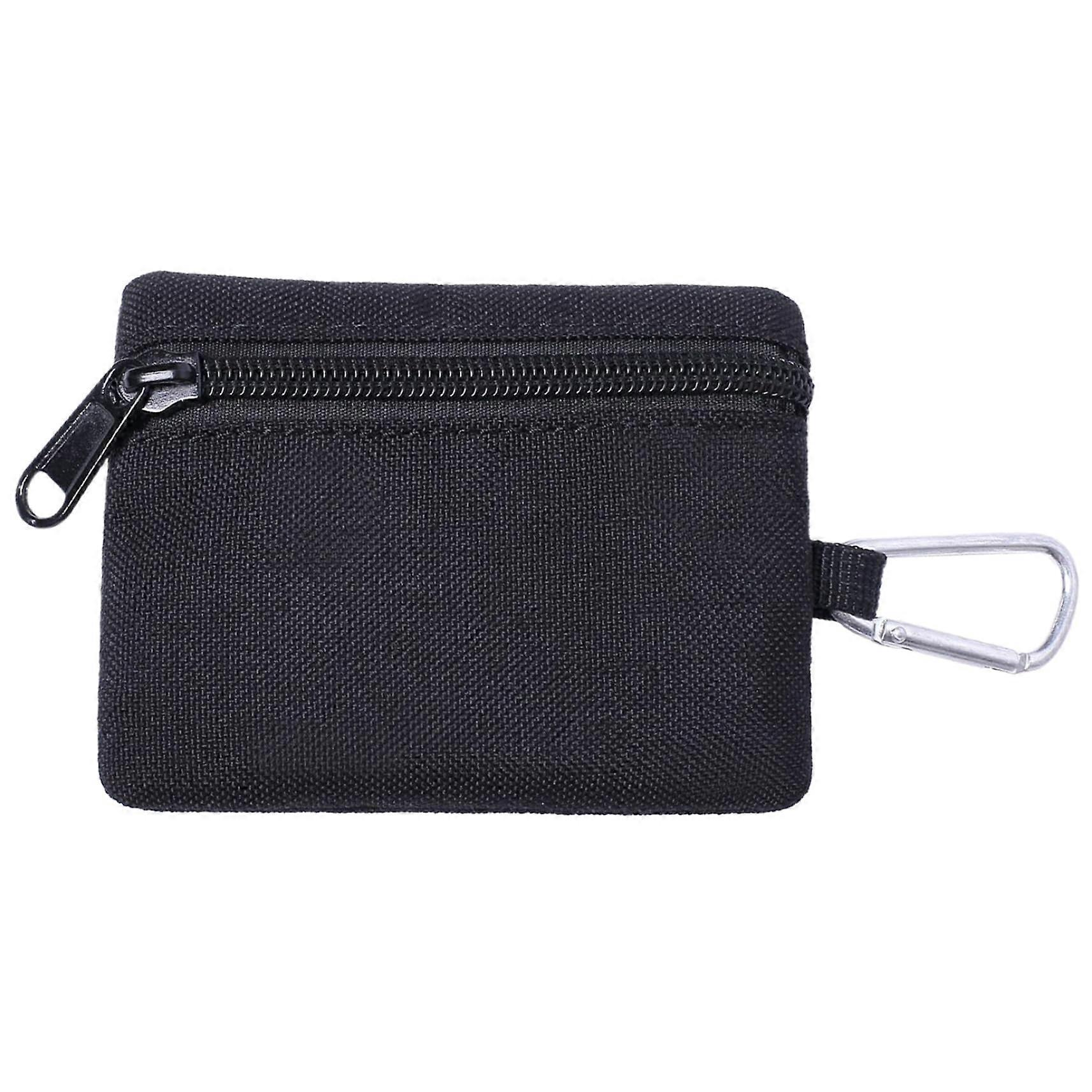 Mini Card Holder Slim Wallet with Keychain | Portable Zippered Polyester Wallet 4.3x3.5in Unisex Black for Coins, Cash, Cards
