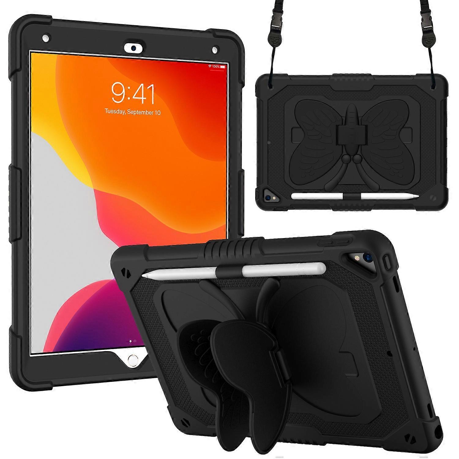 Butterfly Shape Kickstand Design Solid Color PC + Silicone Shockproof Tablet Cover Shell with Should