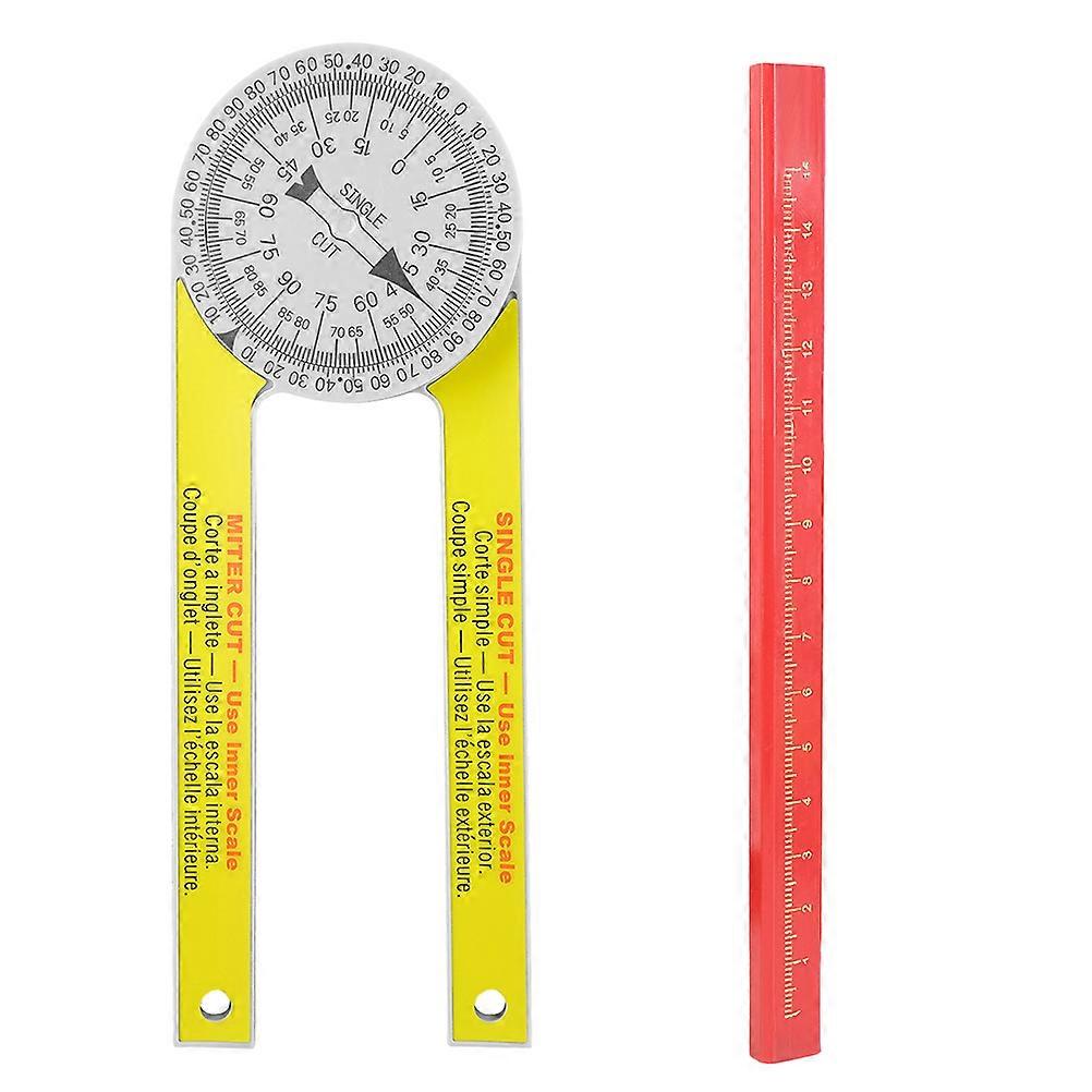 Woodworking Angle Gauge with Pen Angle Ruler Carpenters Home Use Yellow Abs Plastic for Angle Measurement 1Set