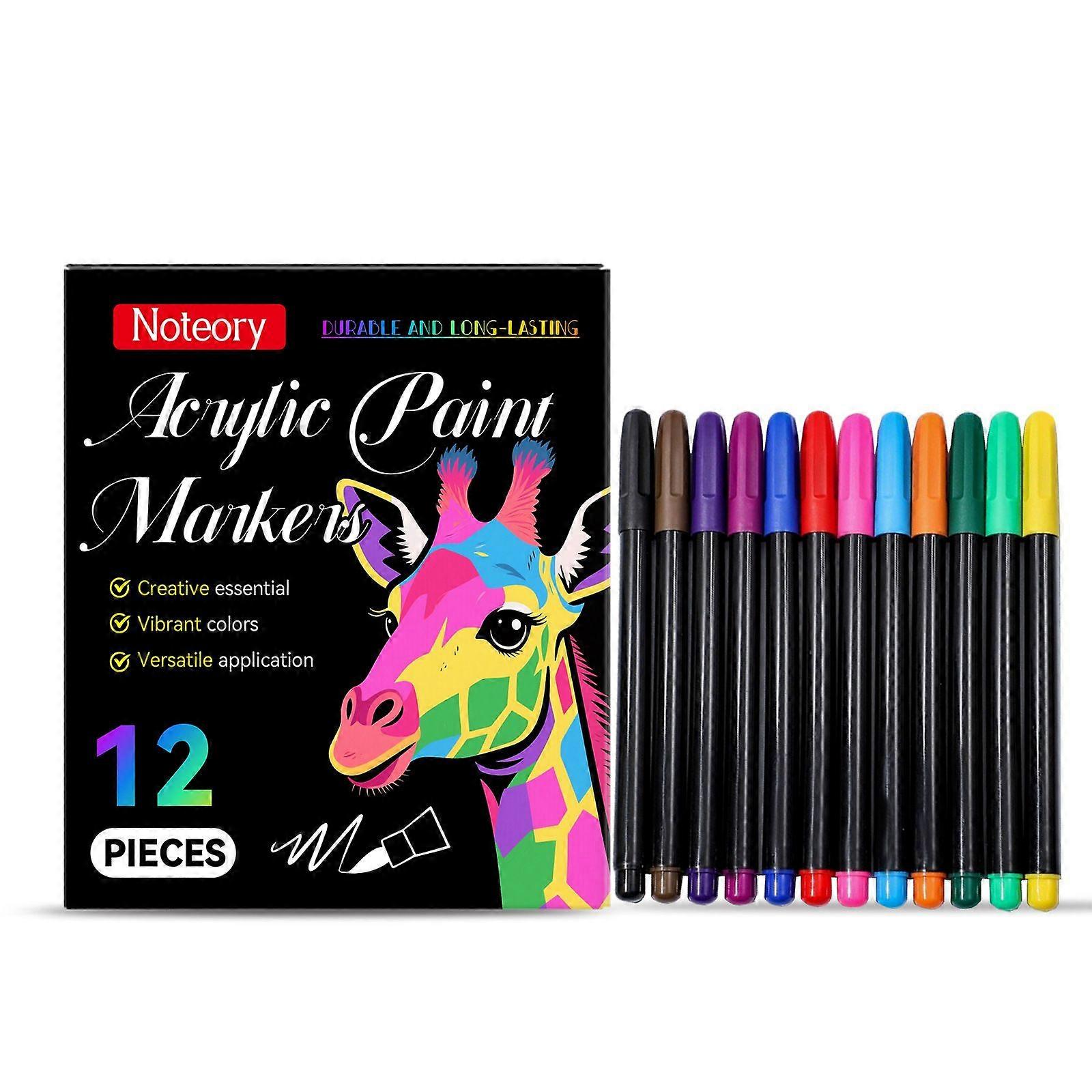 12 Colors Acrylic Paint Markers, Vibrant & Long-Lasting Art Markers for DIY, Drawing, Crafting on Multi-Surfaces - Creative Tools for Artists, Student
