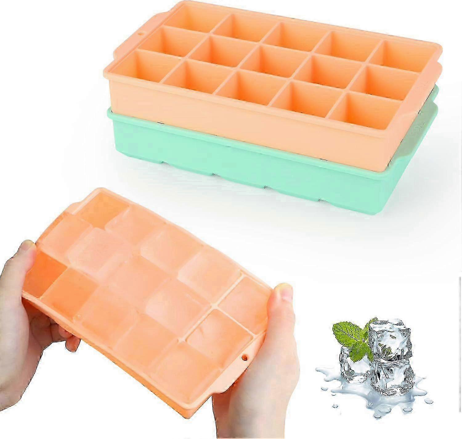 2-Pack Large Square Silicone Ice Cube Tray for Cocktails, Whiskey & Cold Drinks