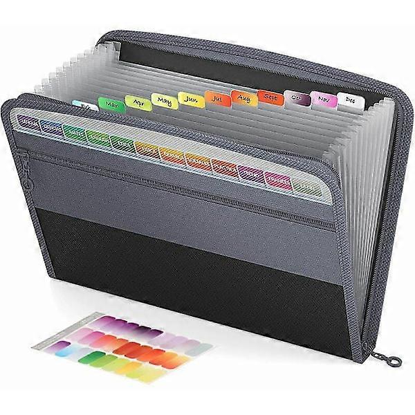Expandable Portfolio with 13 Pockets A4 Folder with Zipper Accordion Folder Organizer Folder Bag Gray