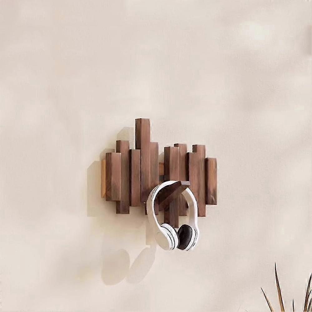 Solid Oak Wall Mounted Coat Rack with Hooks for Hats and Scarves