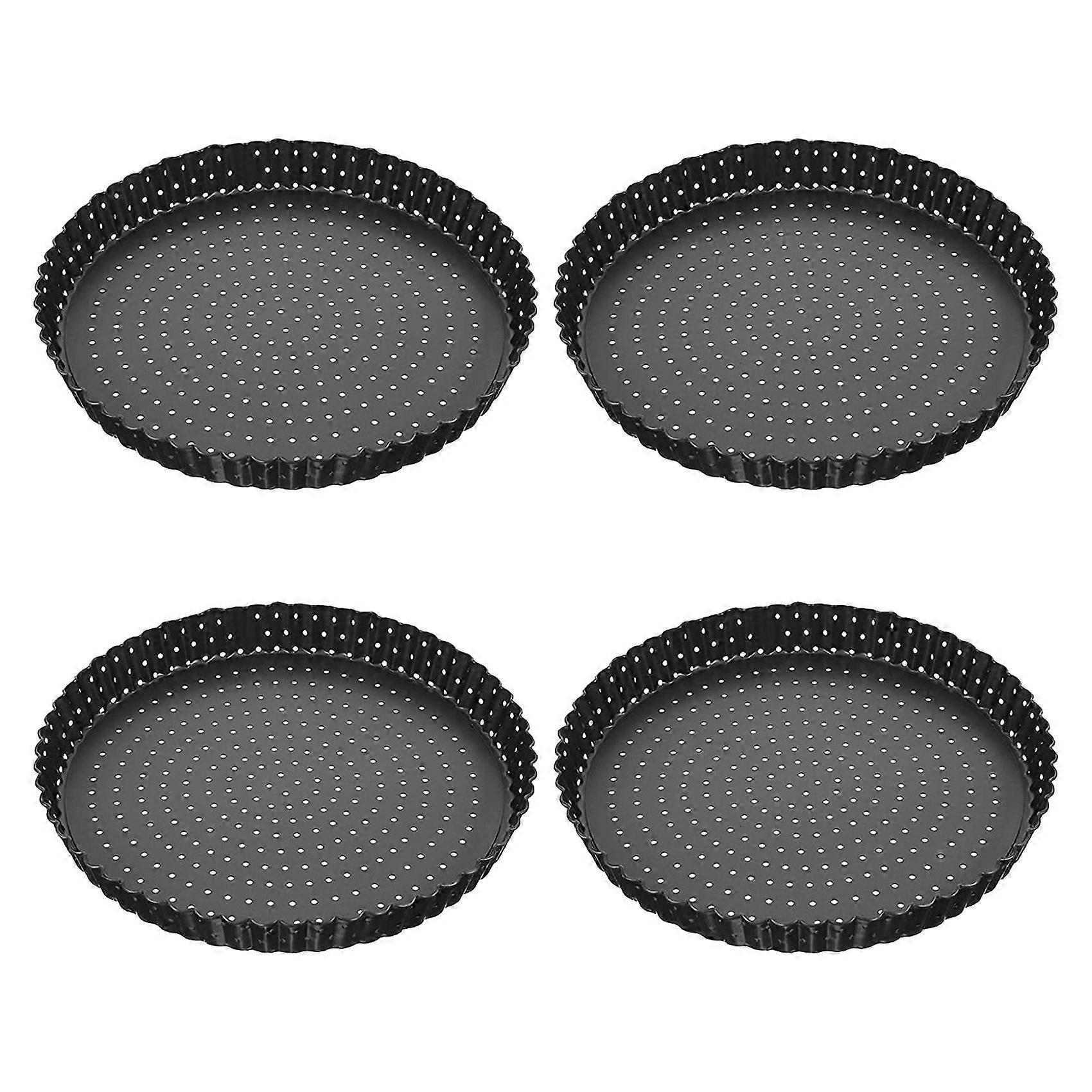 4 Pack Quiche Tart ,5 Inch Round Perforated Pizza Baking Tray Non-Stick Tart Tin with Holes for Cak
