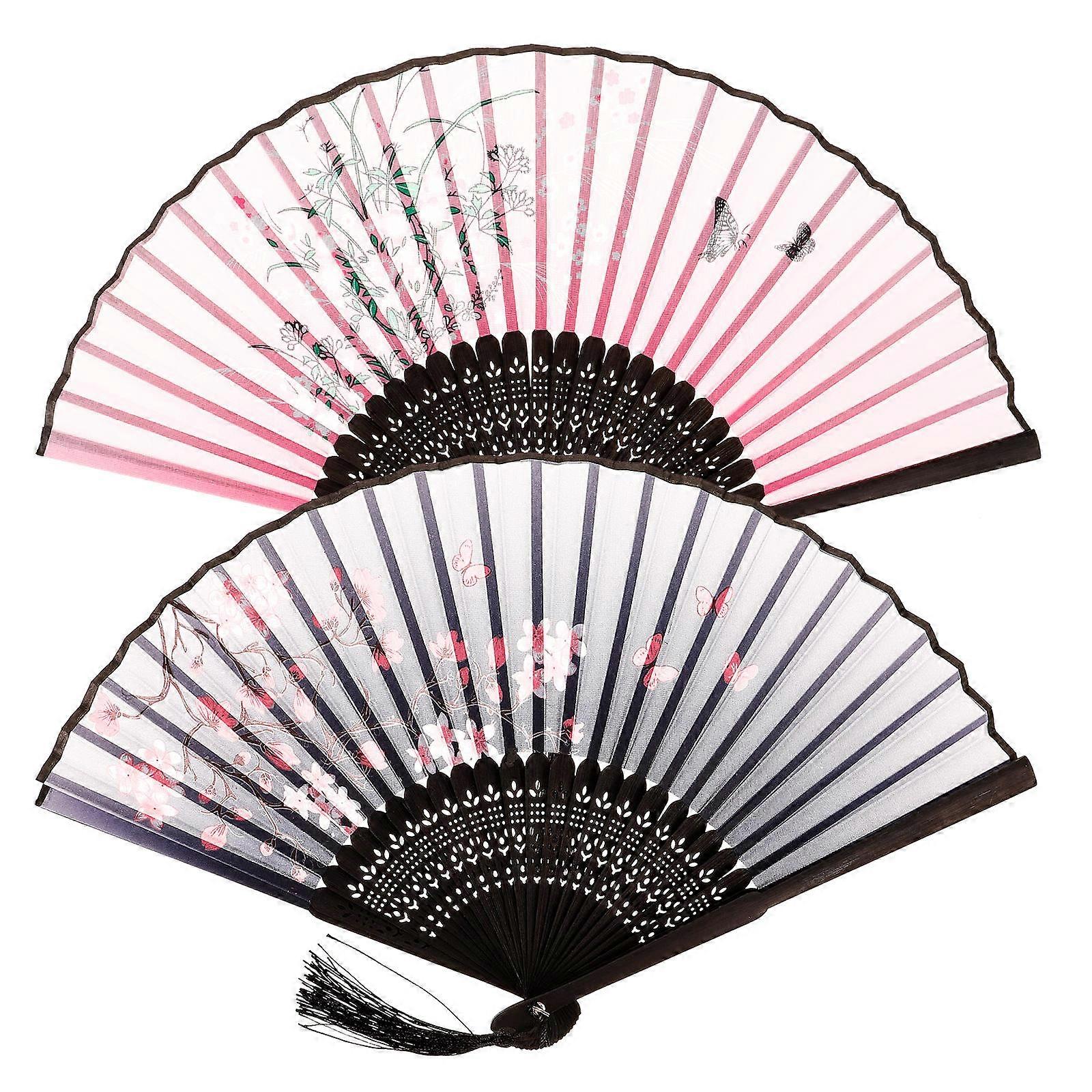 Chinese Style Silk Fan Hand Fans for Women 2Pcs Folding Dance Fan