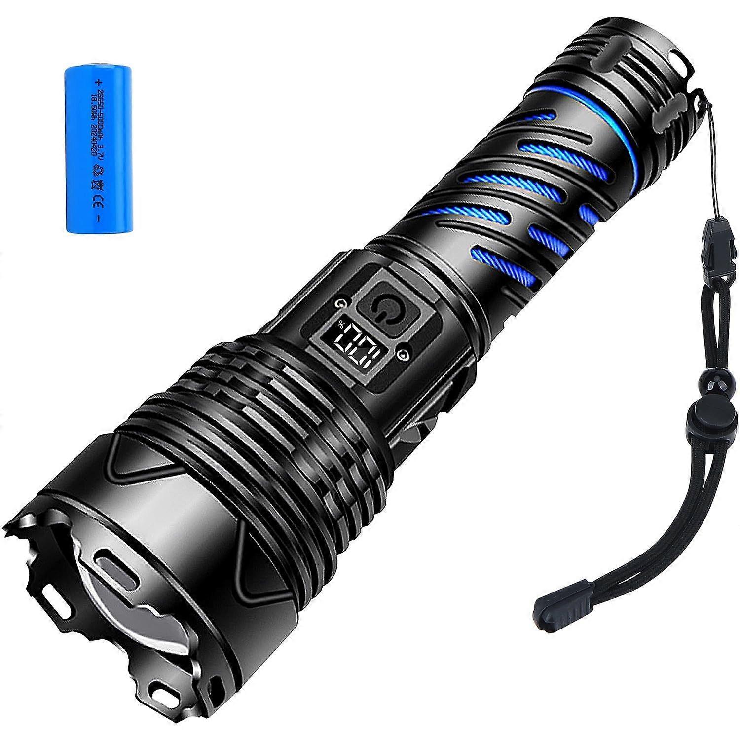 Torches LED Super Bright Rechargeable LED Torch 20000 Lumens 5 Light Modes Powerful Flashlight for Dog Walking Hiking Emergency(Black)