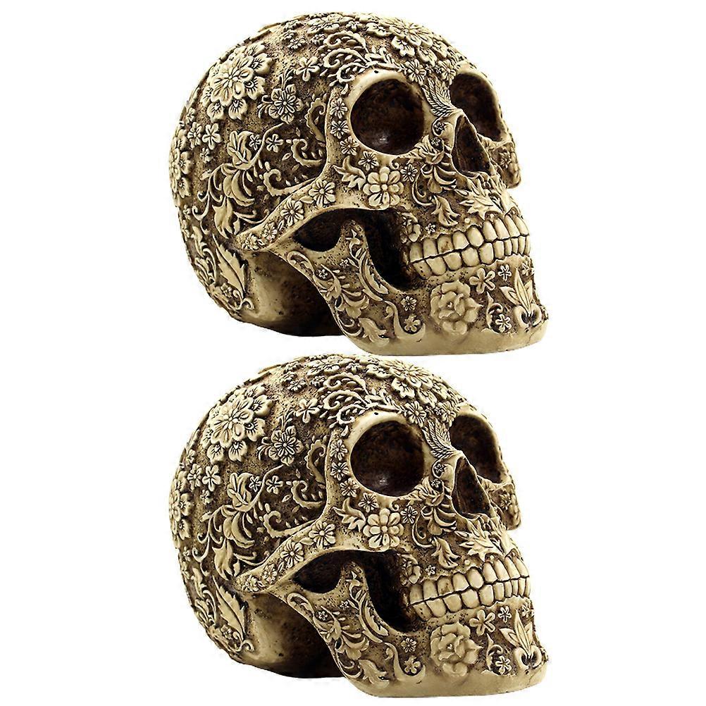 Resin Skull Head Halloween Ornament for Decorating 2Pcs Creative Decor