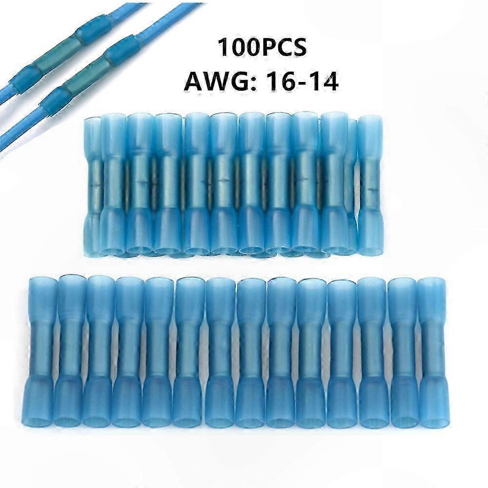 100 Count Heat Shrink Wire Connectors - Blue Insulated Electrical Terminals for Waterproof Sealing and Secure Crimping