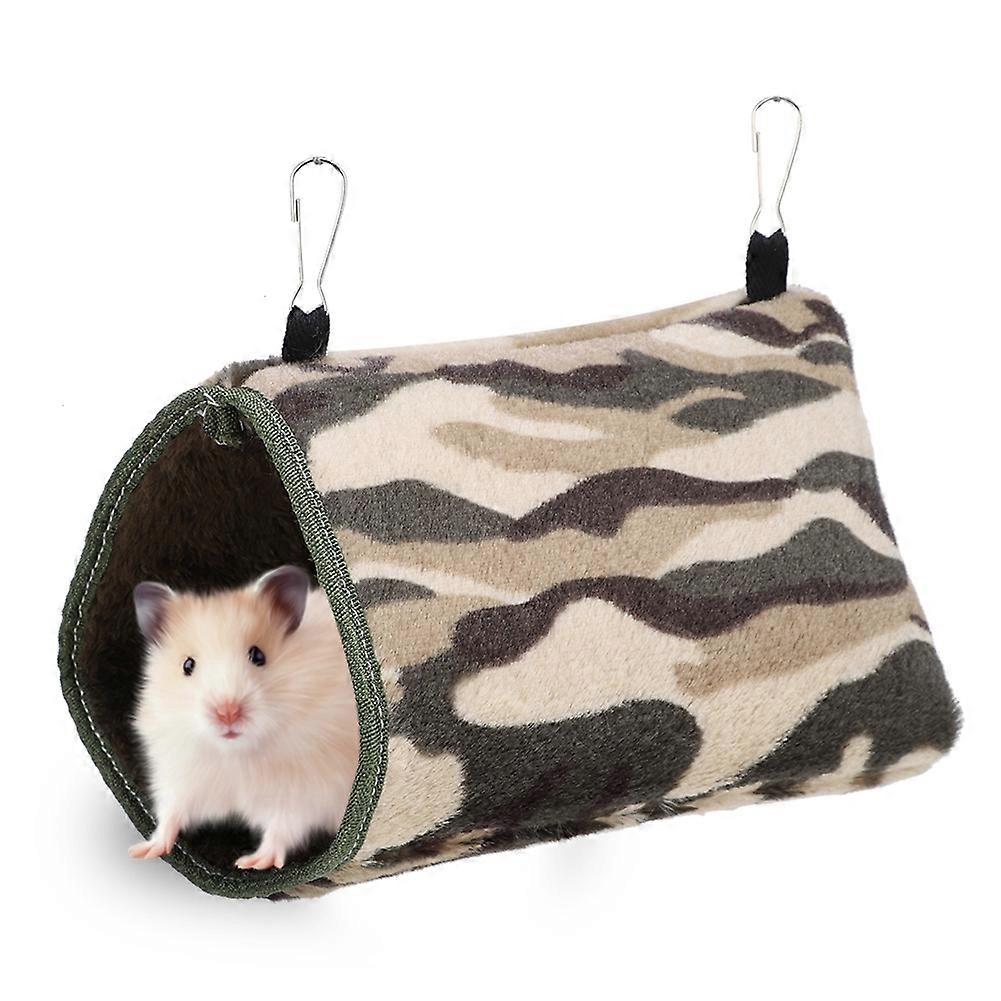 Plush Hamster Hammock Hanging Warm Triangular Nest for Small Pets Sugar Glider Parrots Squirrel Bird Camouflage M