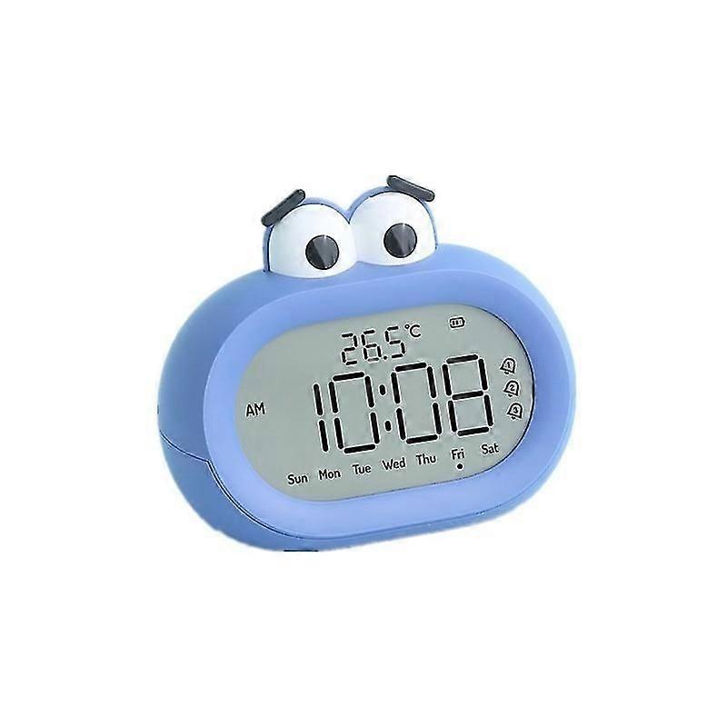 Cartoon Alarm Clock with Backlight Digital Table Clock with Temperature Display 1pc - Blue