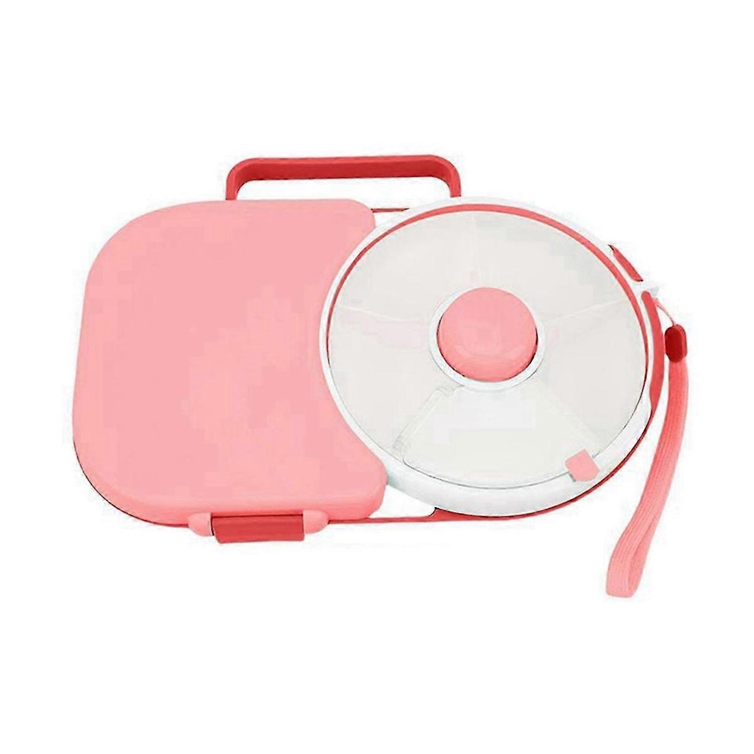 Pink Round Rotating Lunch Box with Lid for Kids Snacks and Dried Fruits Portable Lunch Container