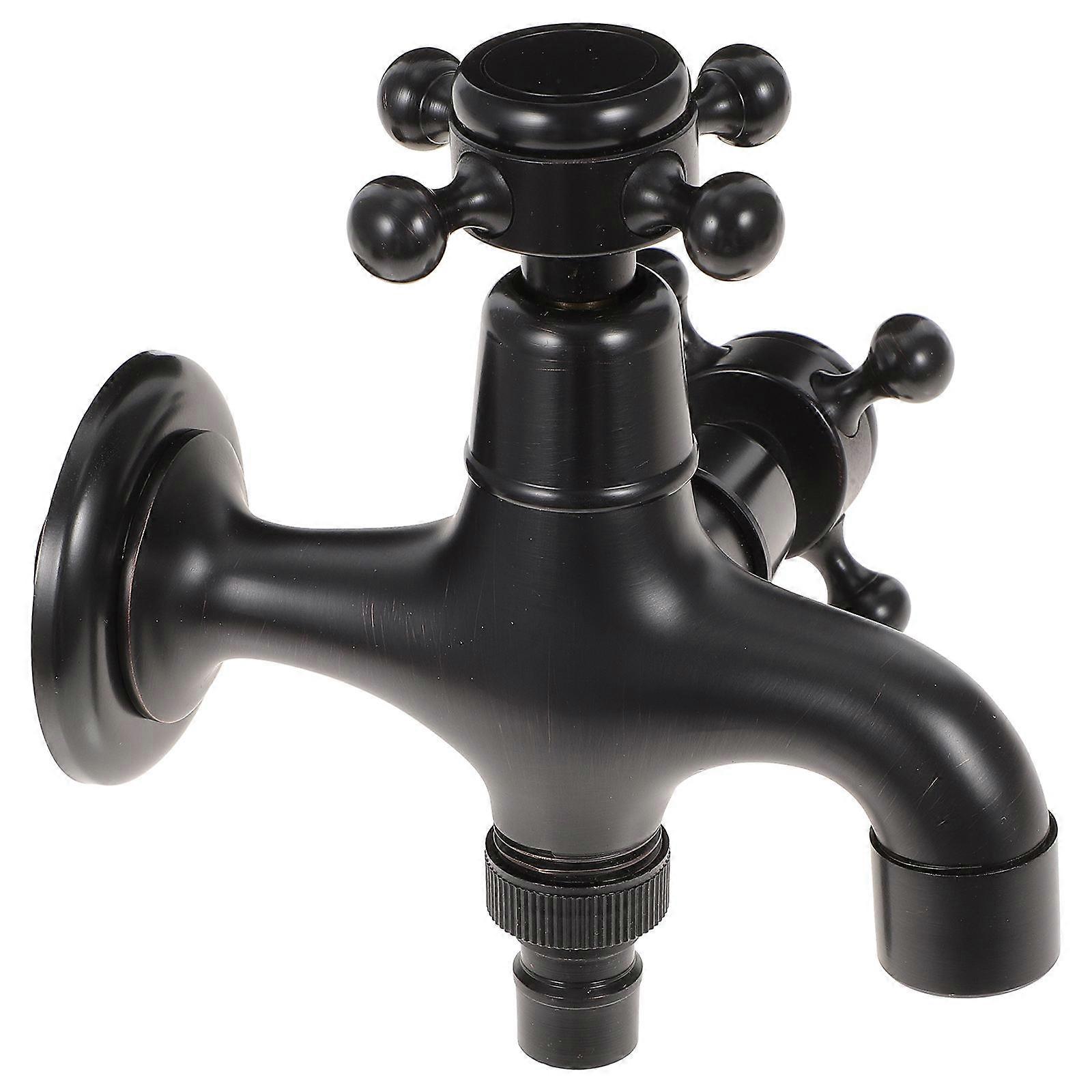 Double Spout Faucet Dual Outlet Connector Suitable for Washing Machine Bathroom Garden in Black Brass 1Set