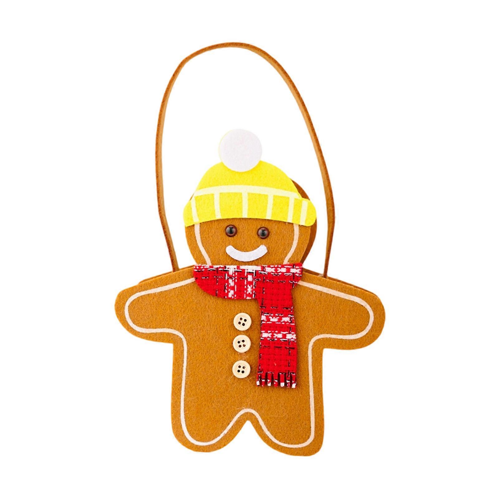 Reversible Gingerbreads Man Christmas Handheld Bag With Double Sided Designs Large Capacity Fabric For Holiday Party Decors Yellow