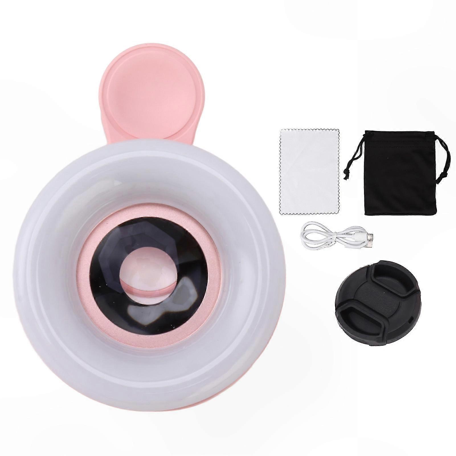 Phone Camera Macro Lens with Clip-On Ring Light for Photography and Video, Adjustable 2800-6500K, Pink