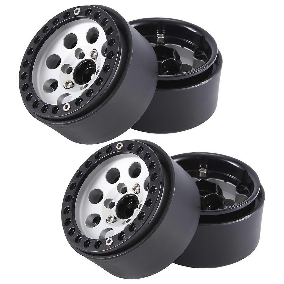 4PCS 1.9 Metal Beadlock 8 Round Hole Wheel Hub Rim,Silver