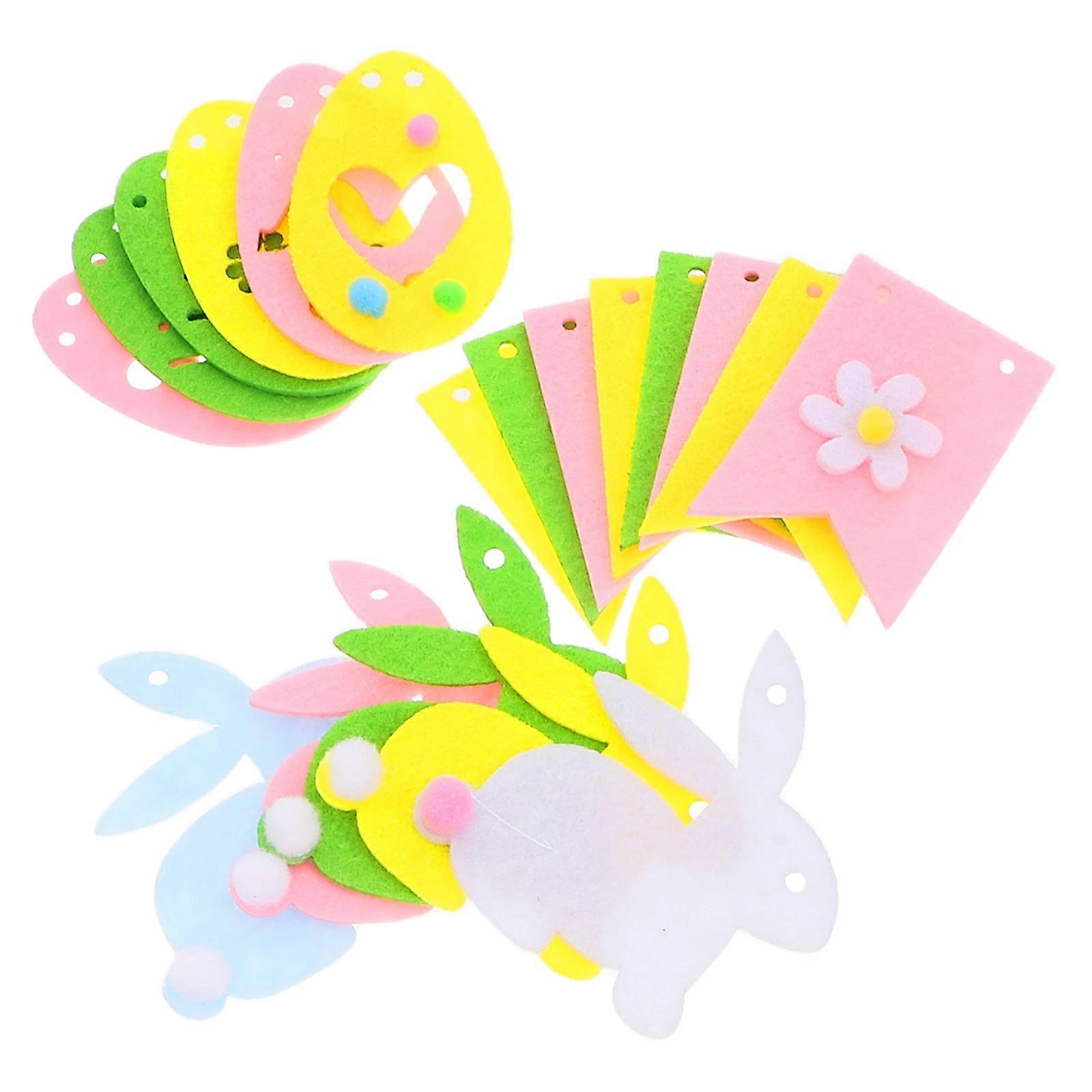 15Pcs Home Decor Felt Bunny Banner Set Ideal For Easter Party Occasions With Rectangular And Oval Shapes
