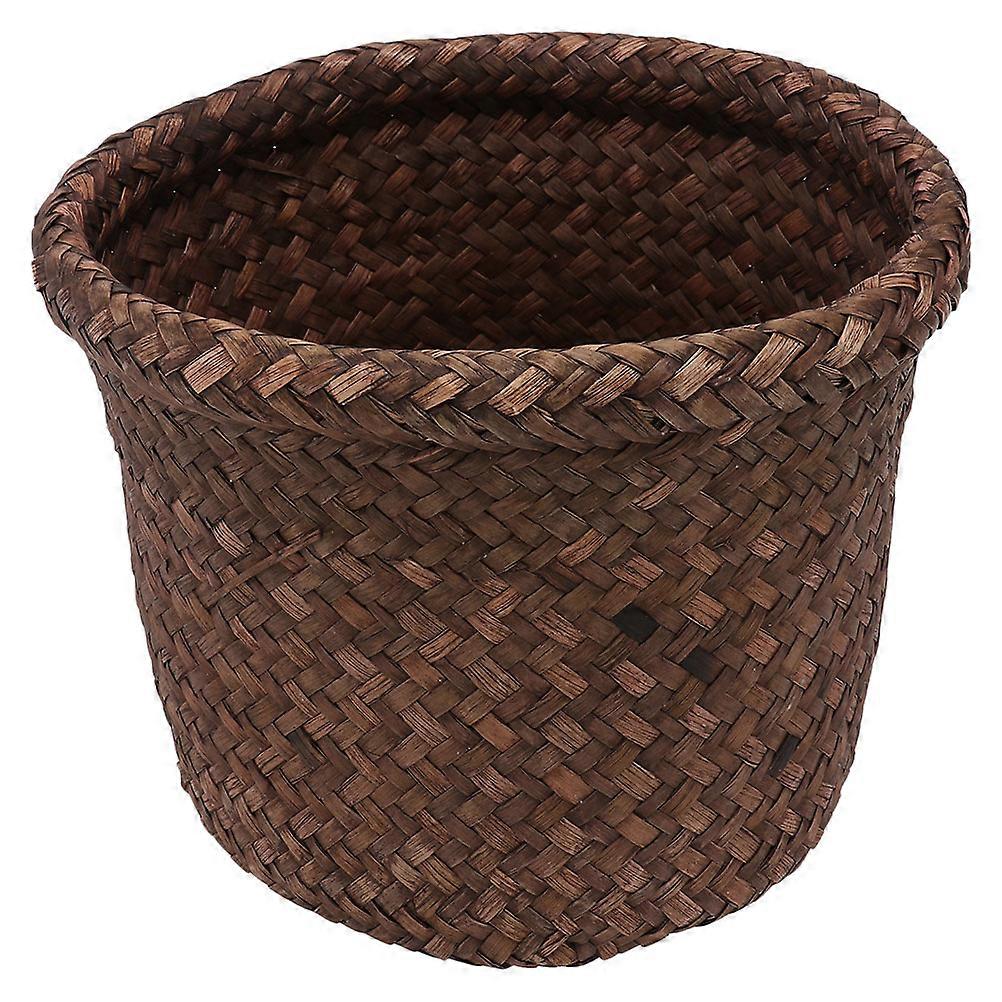 Brown Seagrass Woven Storage Basket 2Pcs Ideal For Wastebasket Or Decorative Use In Bathroom And Bedroom Spaces