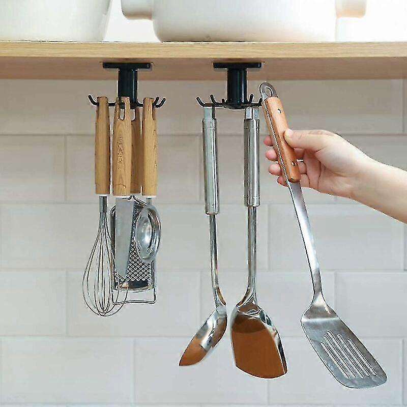360 Rotating Kitchen Utensil Holder, 6 Hooks Storage Hooks Organizer Rack For Kitchen/bathroom