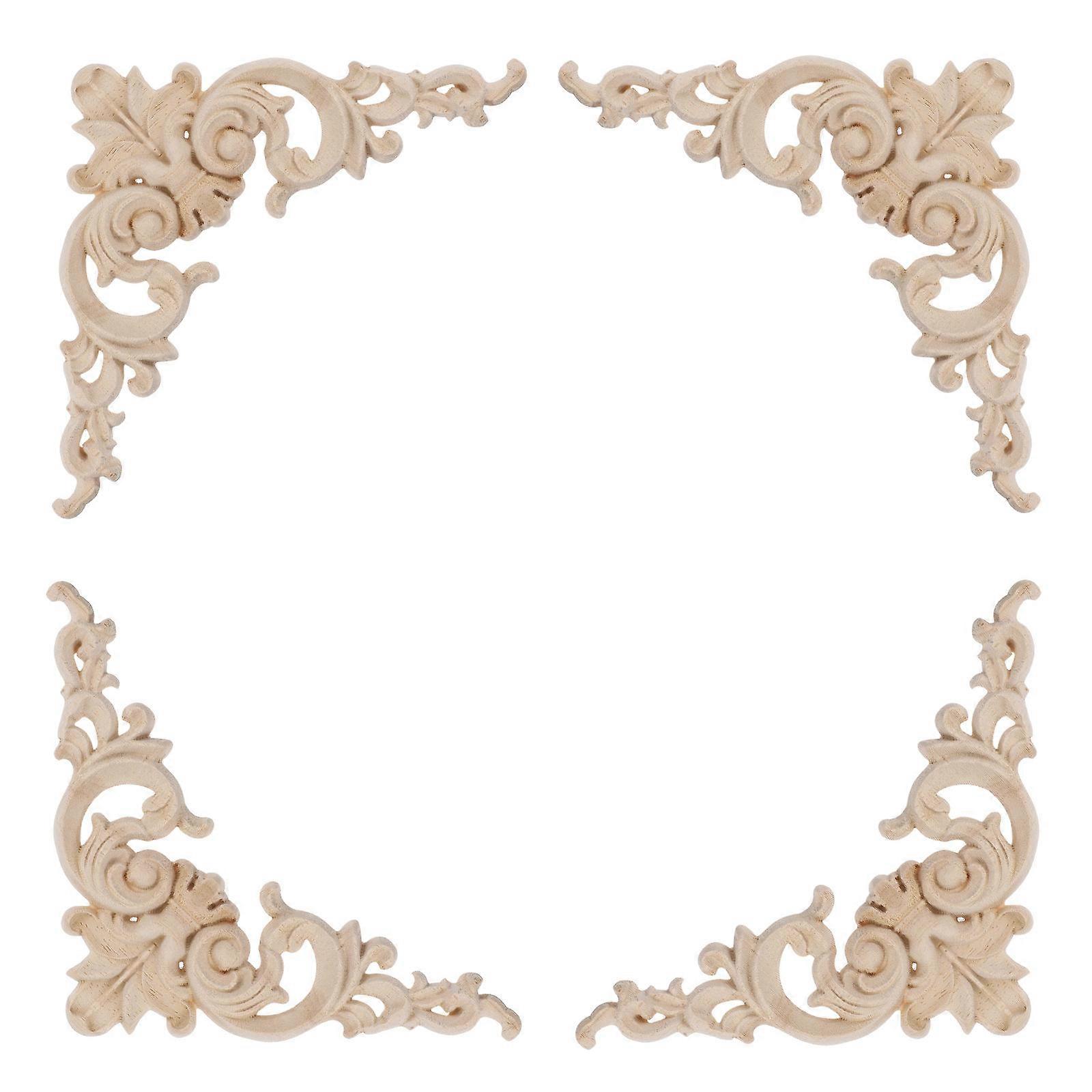 Solid Wood Carved Corner Onlay Wood Applique for Home Decorating 5Pcs