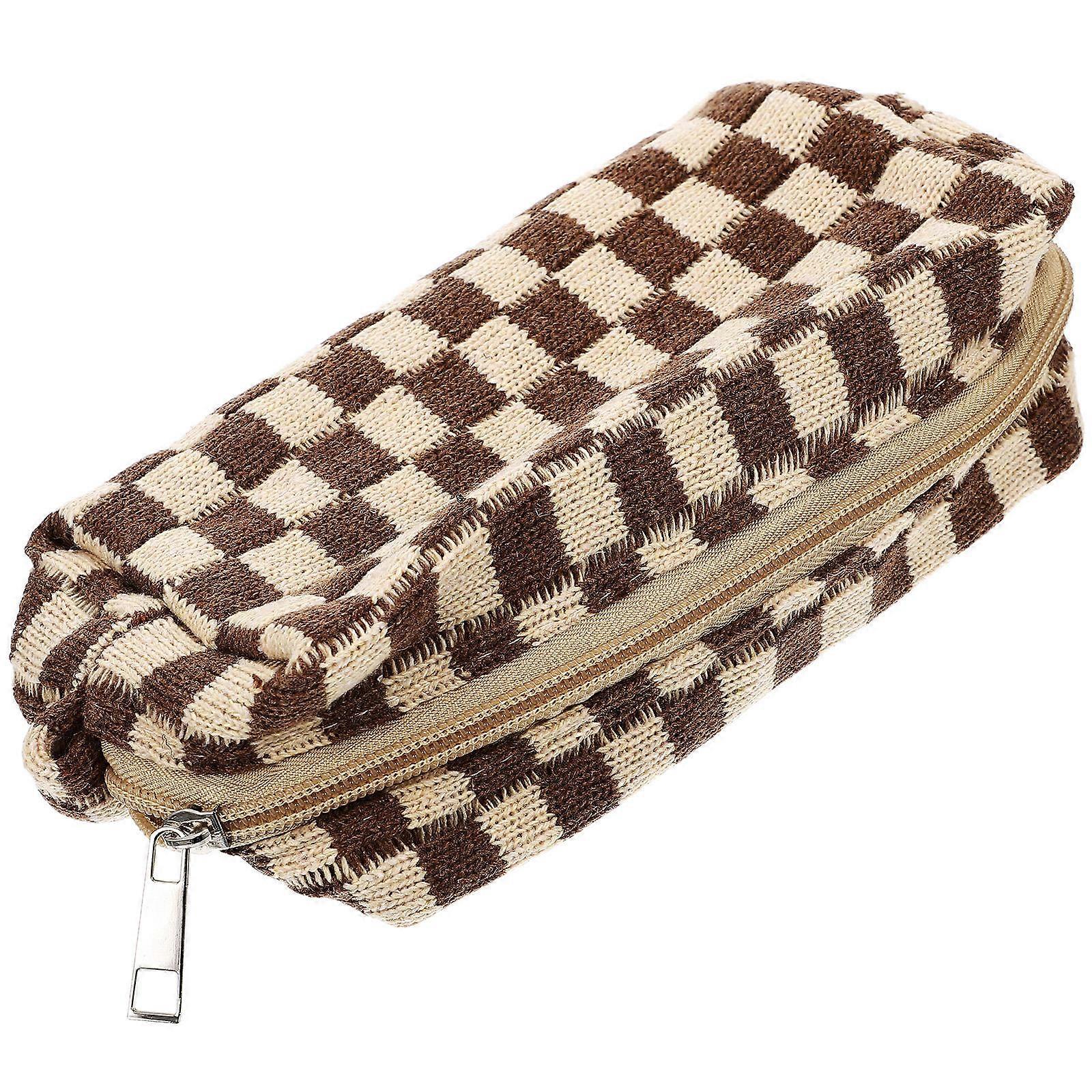 Woolen Yarn Makeup Bag Checkered Cosmetic Bag for Storage Use 5Pcs