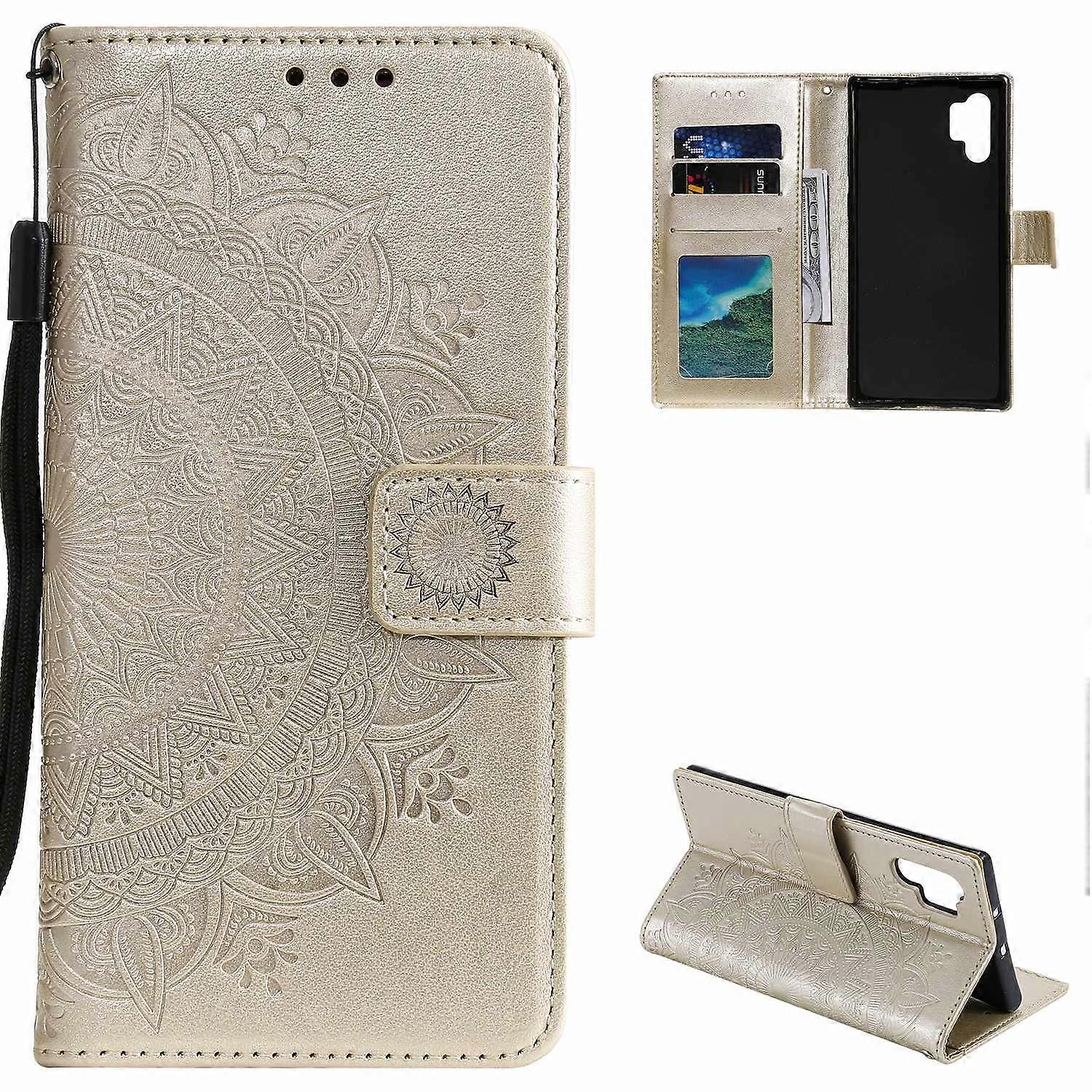 Imprinted Mandala Flower Wallet Stand Function Leather Case with Strap for Samsung Galaxy A32 5G