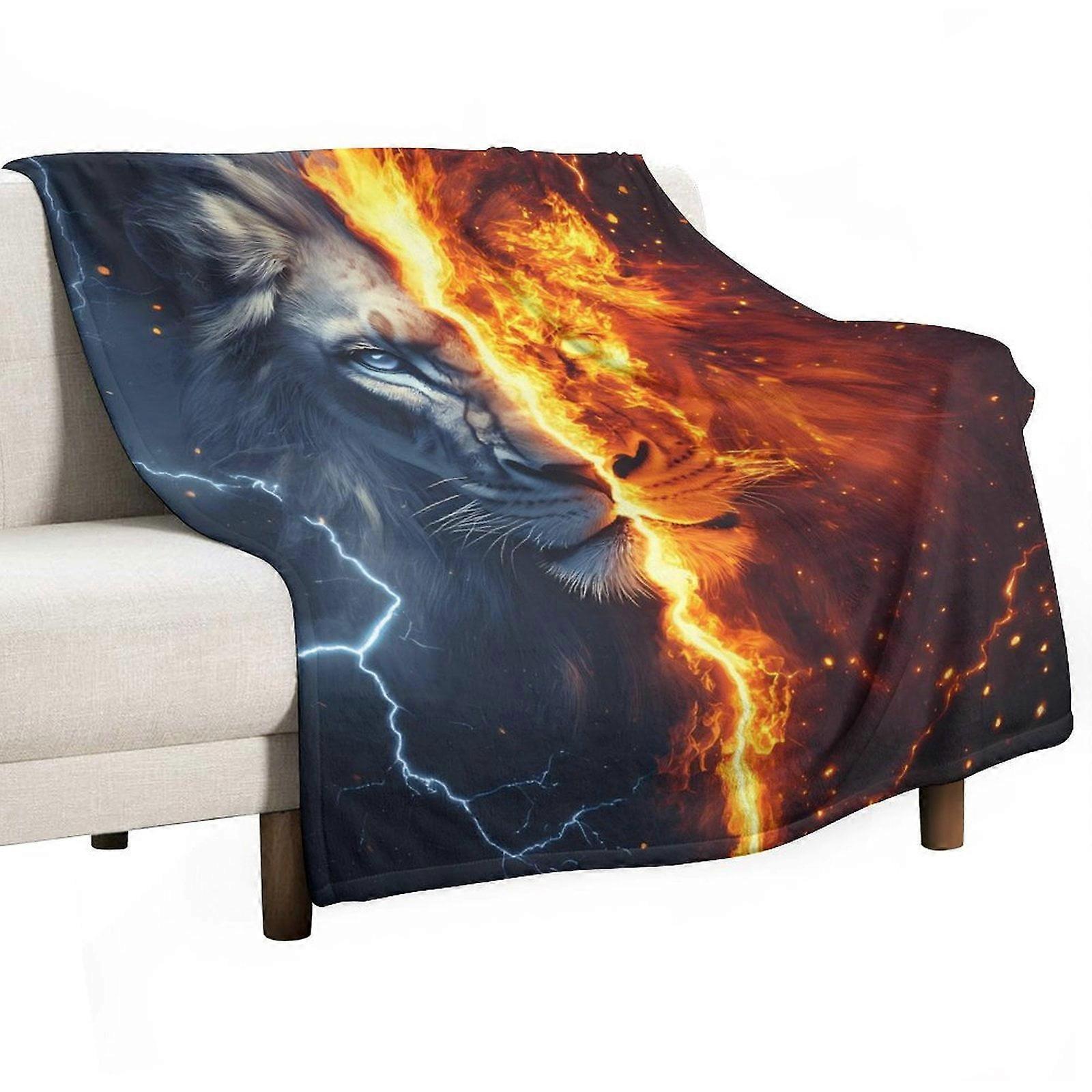 Ice And Fire Lightning Lion Super Soft Blanket Christmas Throw Blanket Flannel Microfiber Blankets for Couch Bed Sofa Fluffy and Warm 50"x60"