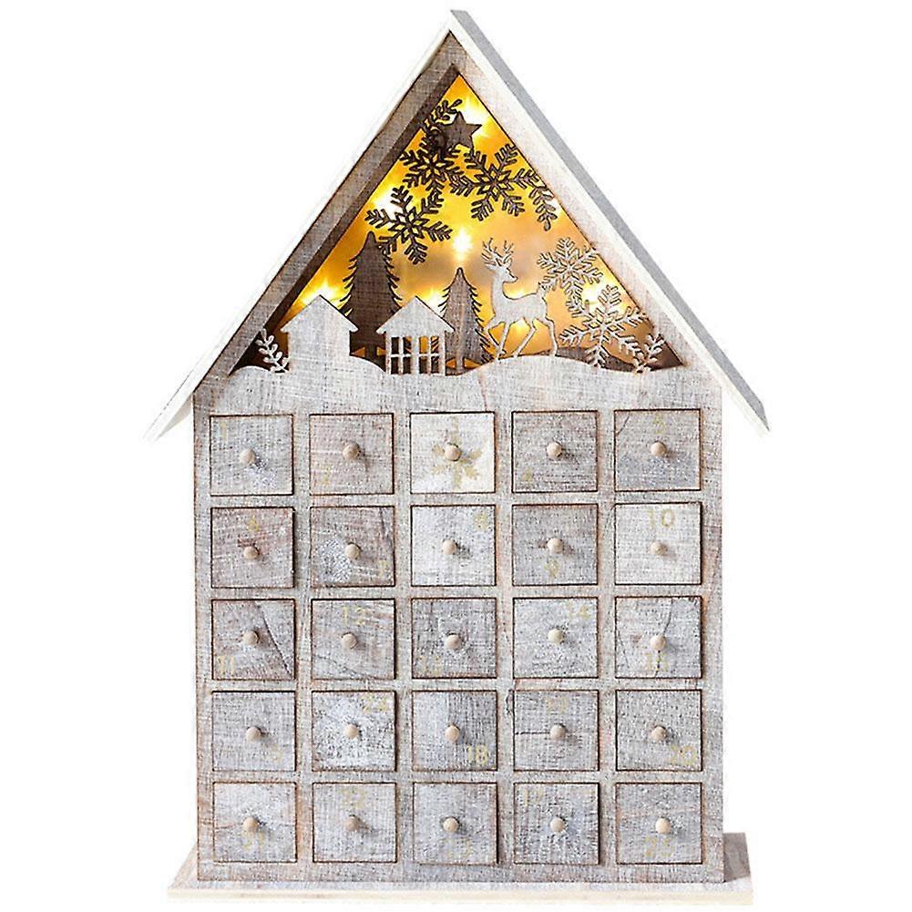 Wooden Advent Calendar with LED Lights 25 Drawers for Christmas Countdown Home and Office Decor