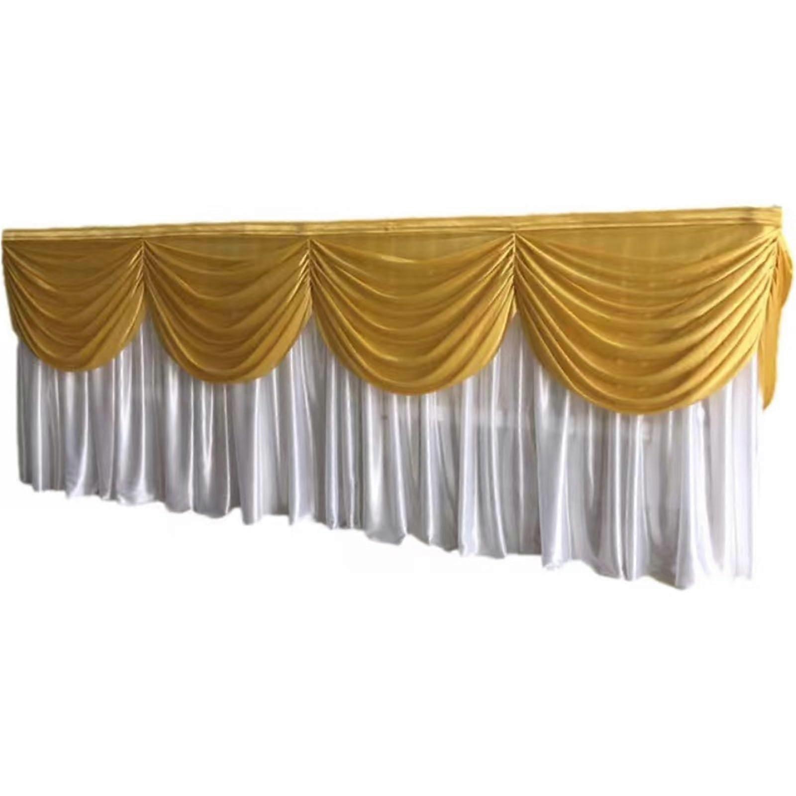 Table Skirt Wedding Rectangle Table Ice Silk Ruffled Pleated 80x300 Cm White Gold