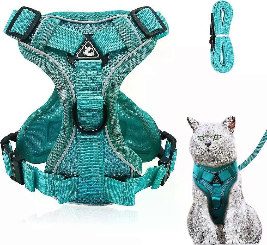 Adjustable Cat Harness with Leash Set, Escape-Proof, Blue Lake -M