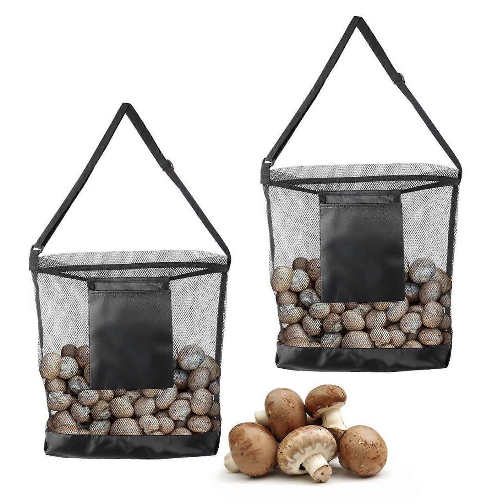 Fruit Picking Bag Mesh Pouch With Adjustable Strap Breathable Foldable Harvest Bag For Jungle Farm Orchard Berry Storage