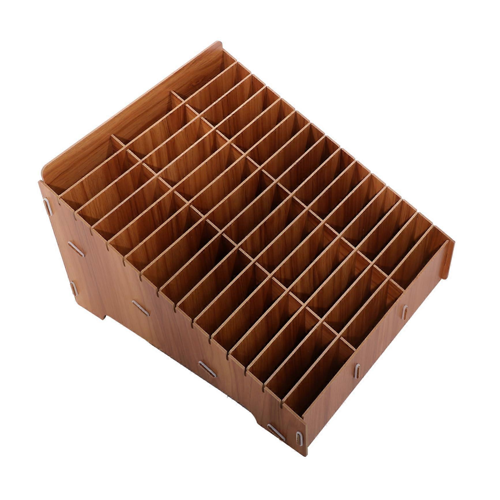 Wooden Desktop Storage Box With Compartments Cell Phone Holder Organizer For Classroom And Office Desk