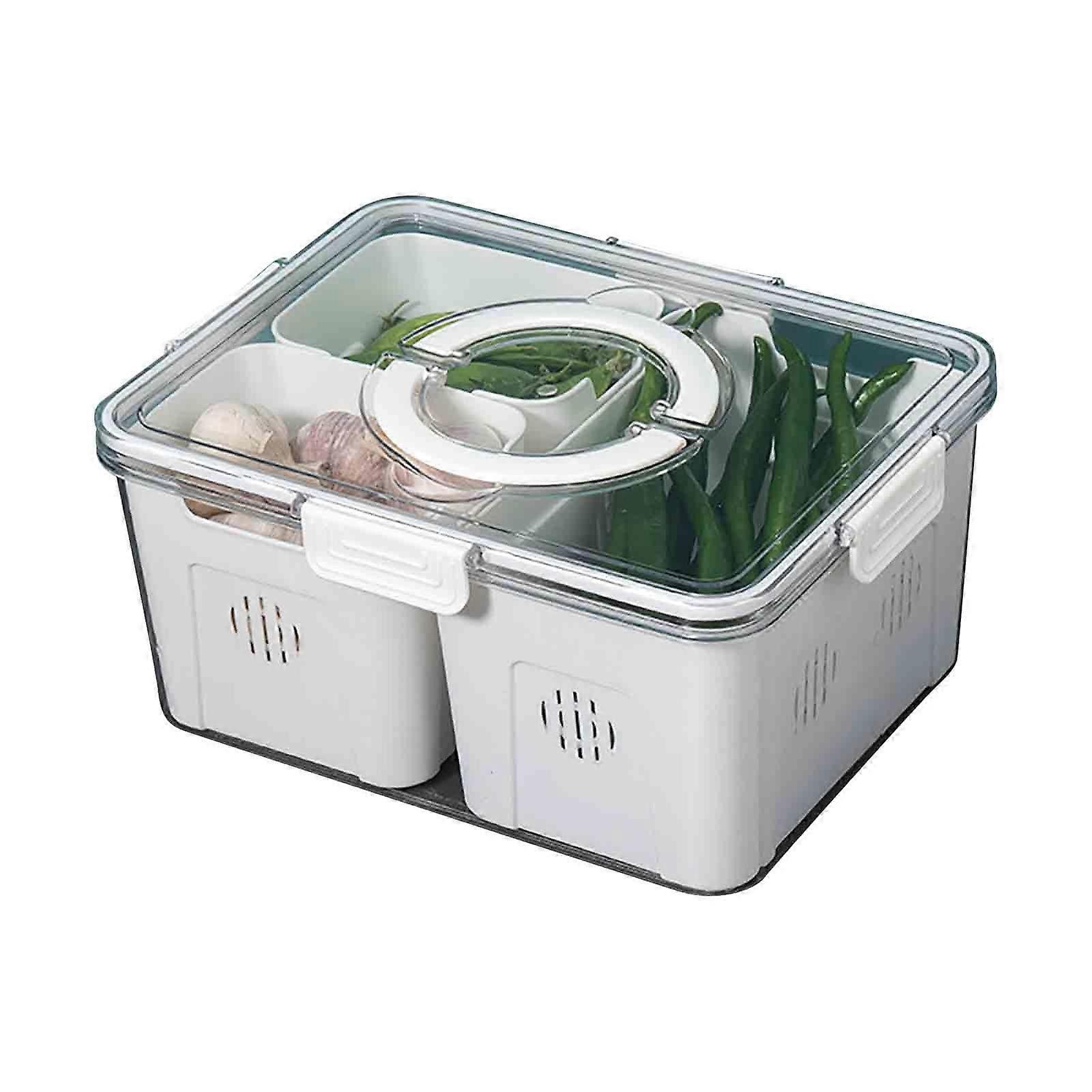 WJSXC Fridge Organizer with Lids, Stackable Bins, Removable Containers for Food, Fruit, Vegetables, Tissue Storage