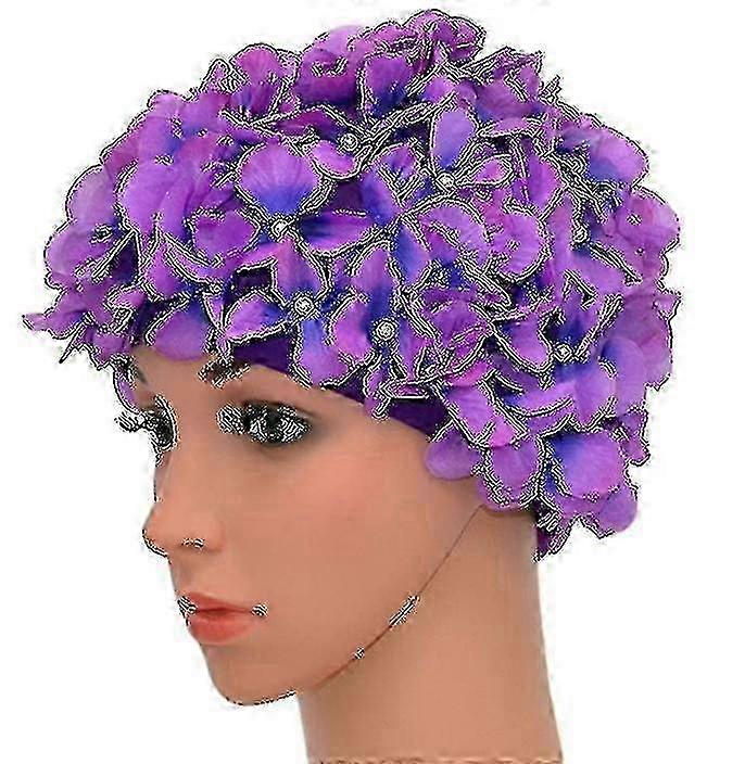 Modified Women's Swim Cap in Vinta Retro Purple Design