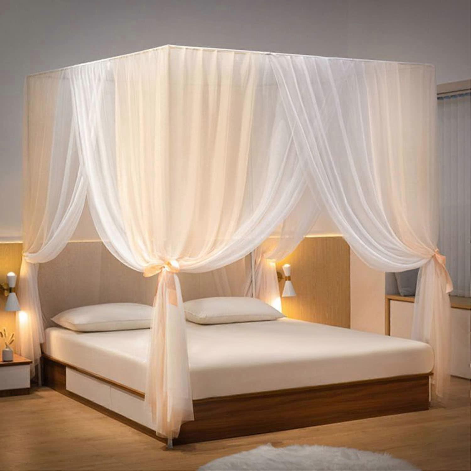 Princess Bed Canopy Mosquito Net, Double Layer, 1.5m X 2.0m, Champagne, 4 Corner Posts, Hooks, Frame Not Included