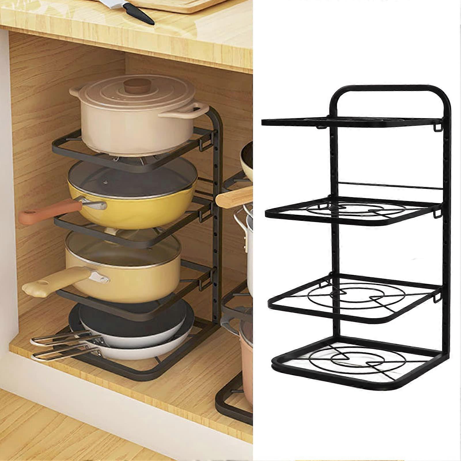 Kitchen Pot Organizer 4Tier HeightAdjustable Pot And Pan Shelf SpaceSaving Rack For Worktop And UnderSink Cabinet