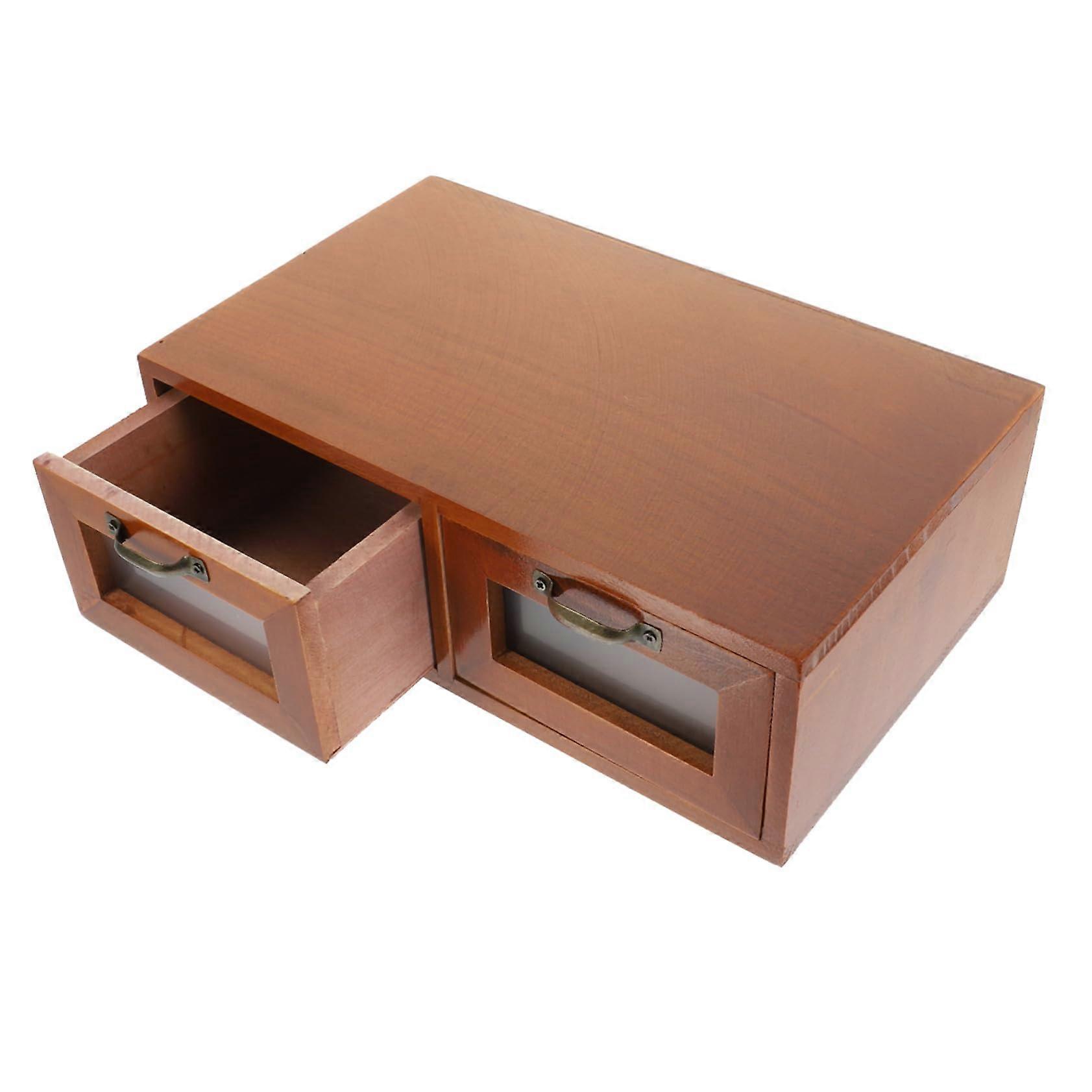 Solid Wood Storage Box Desk Organizer With Two Drawers Rustic Makeup Organizer For Home Office