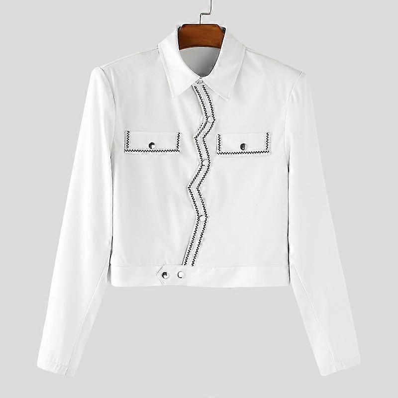 INCERUN Men Long Sleeve Button Texture Hem Stitching Short Coats Jackets